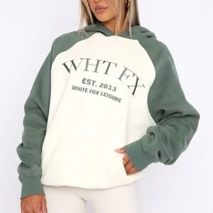 White fox boutique white and green sweatshirt size L/XL